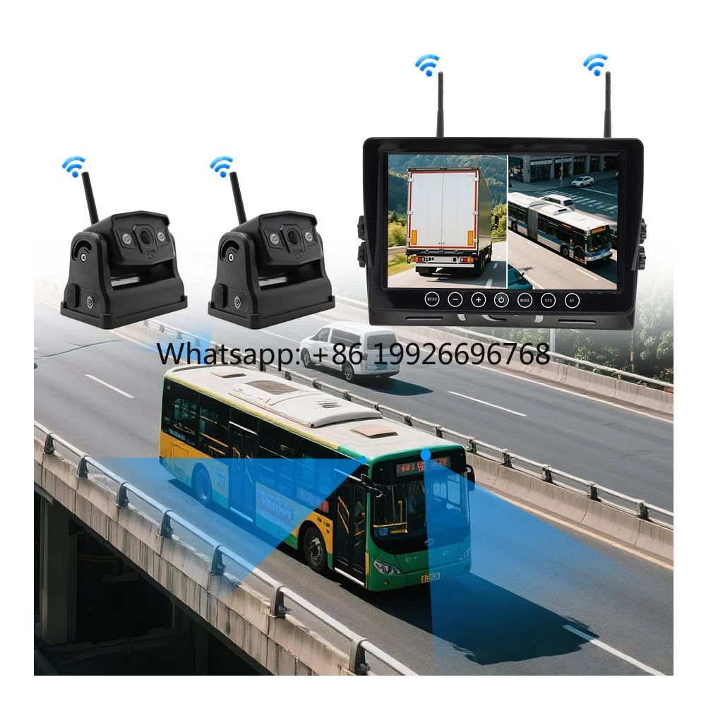 9 Inch Touch Button DVR Monitor Kit with 2 HD Wireless Magnetic Battery Cameras for Quick Setup Truck Bus OEM