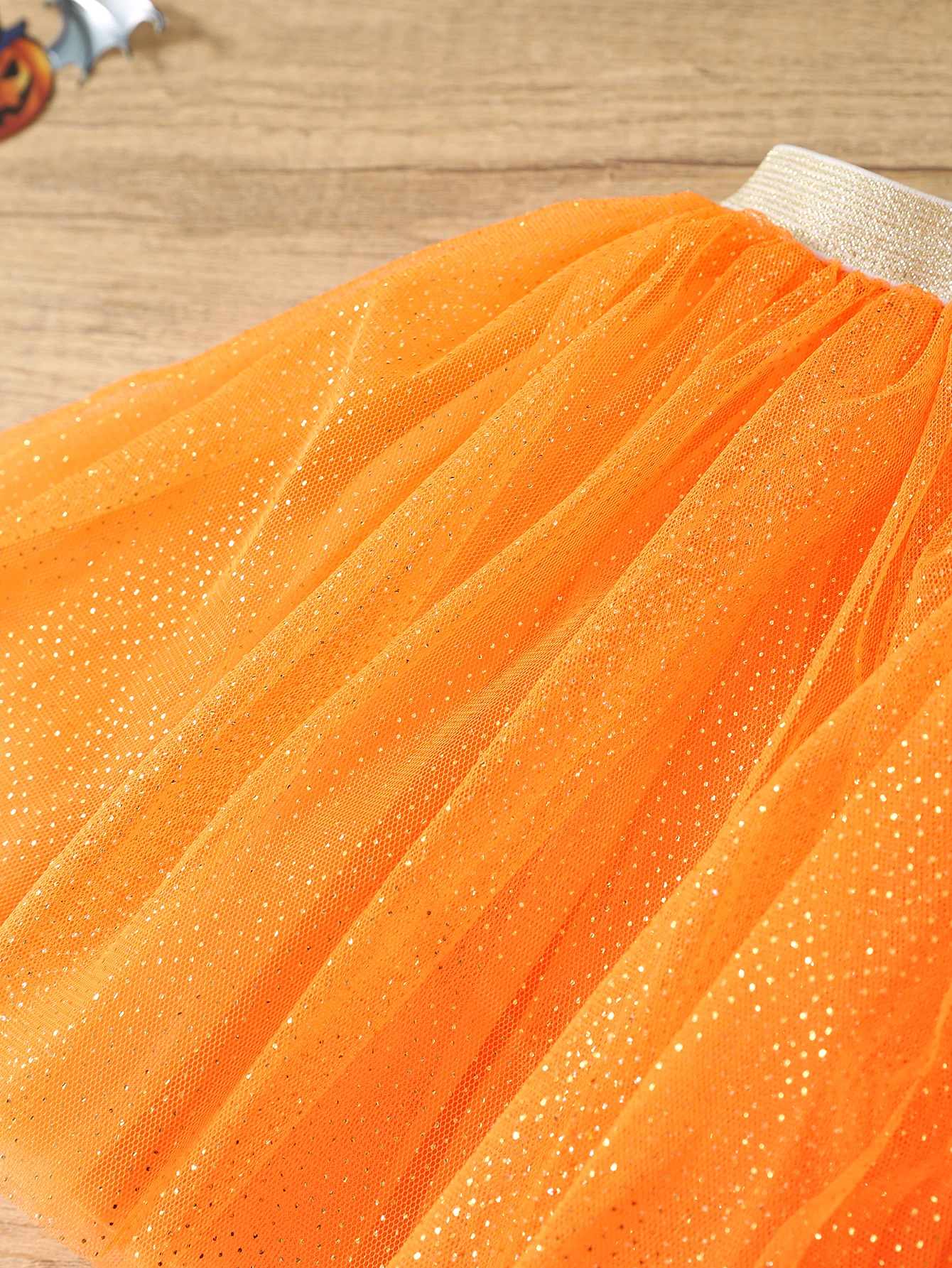 2024 explosive new flash pink glitter orange skirt girl cute skirt pleated mesh princess skirt