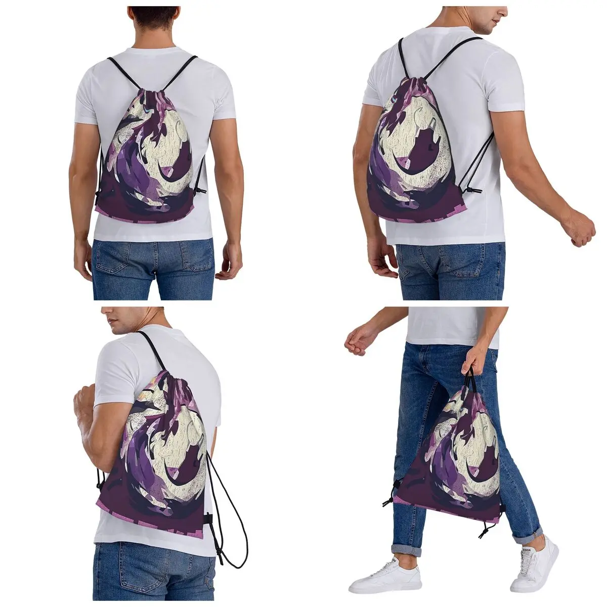 モンスターハンターライズ水ツネ漢字アイコンバックパックファッションポータブル巾着バッグスポーツバッグブックバッグ男性女性学校