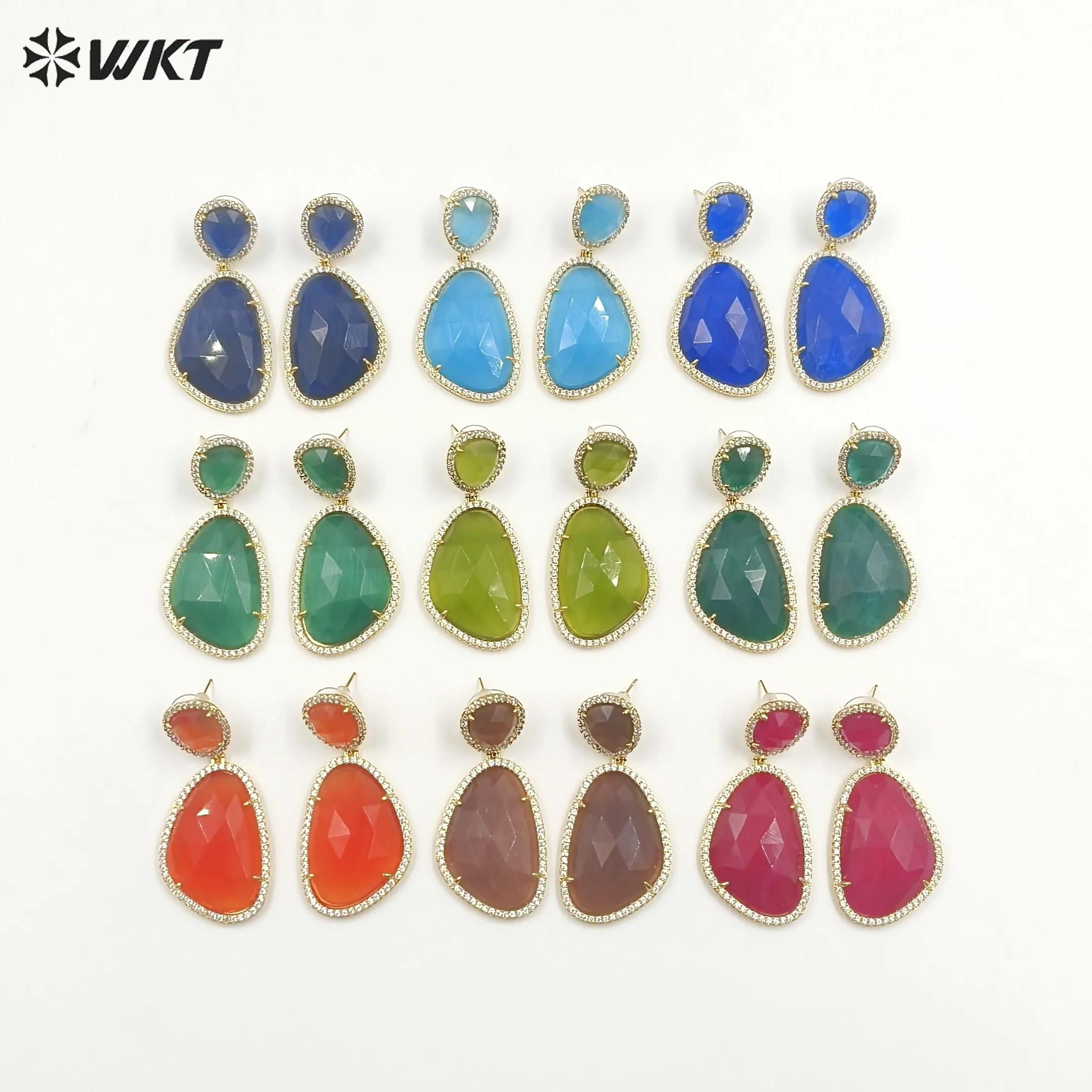 WT-E206 WKT Wholesale 2017 The Latest Fashion Girls Boho shinning zircon micro setting earrings,Hot sale colorful  earring