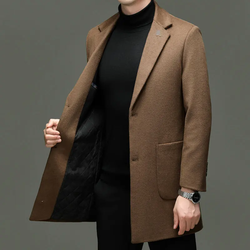 

Effortless Men Elegant Wool Overcoat Black Coffee Navy Basic Coat Gentlemen Winter Style Single Breasted Topcoat Soft Warm Wear