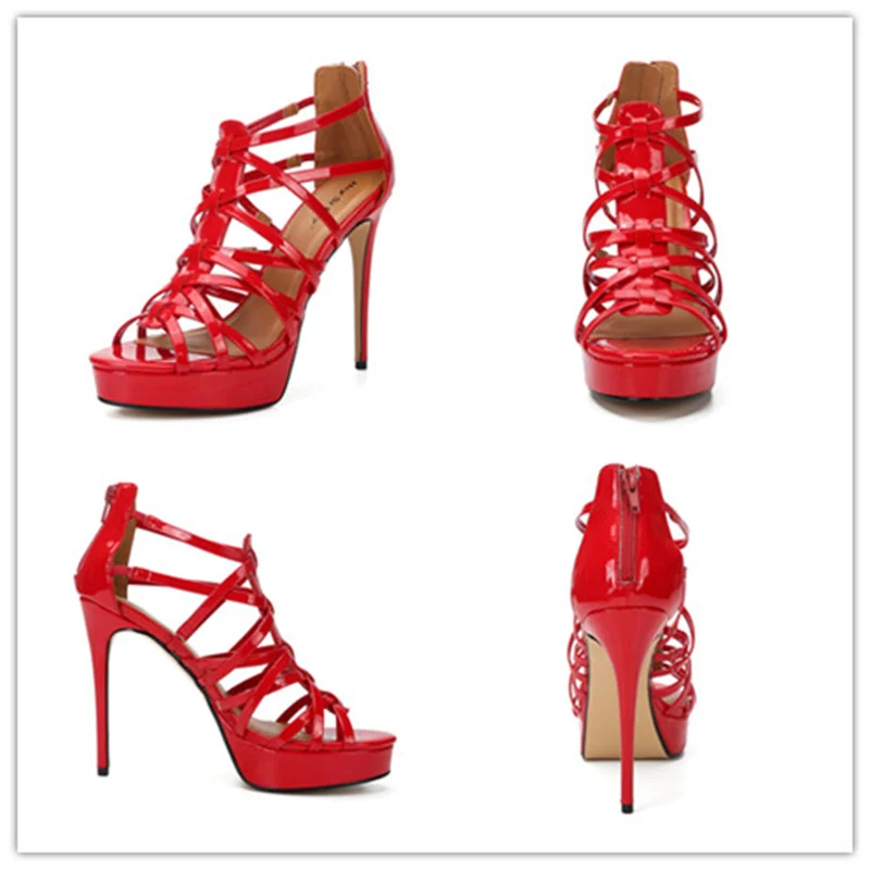 Luxury 2023 Summer Stilettos Stripper Fetish Lady Shoes Woman Sexy 14cm Thin High-Heeled Sandals Crossdresser Cut-out Red Pumps