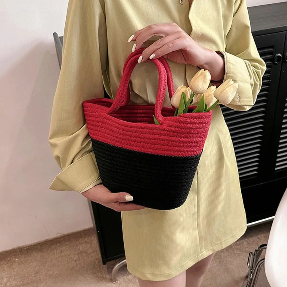 

Elegant Patchwork Women Tote Bag Large Capacity Korean Style Ins Weave Handbag Storage Bag Girls