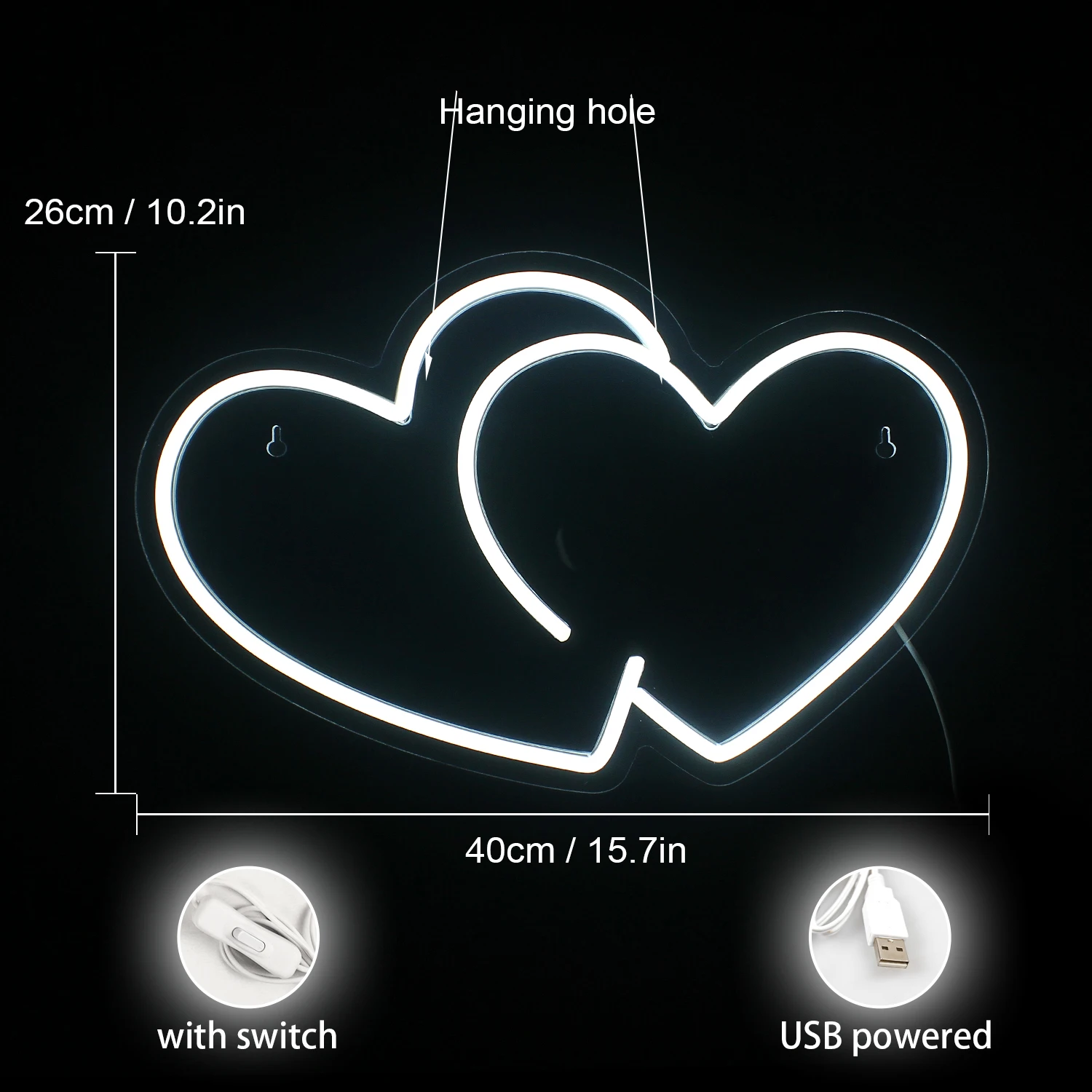 Ineonlife-señal de neón de doble amor, luz LED luminosa para boda, fiesta, Sala occidental, tienda, hogar, personalidad, corazón, lámpara de decoración de pared