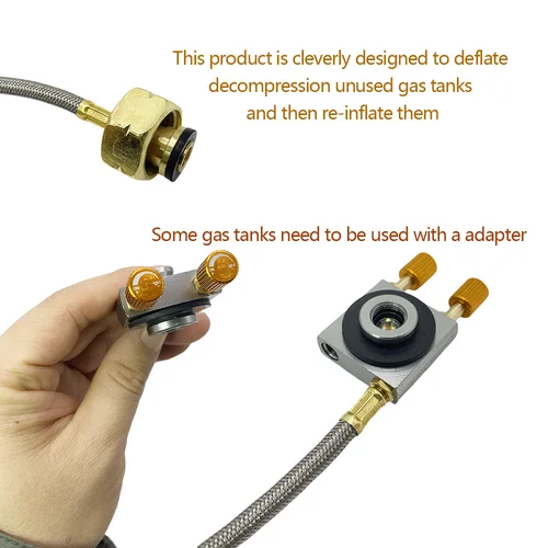 Imagen 2 del producto Adaptador de llenado de cilindro para exteriores europeo, adaptador de recarga de Gas, acoplador de tanque de cilindro plano de Gas con válvula de alivio de presión