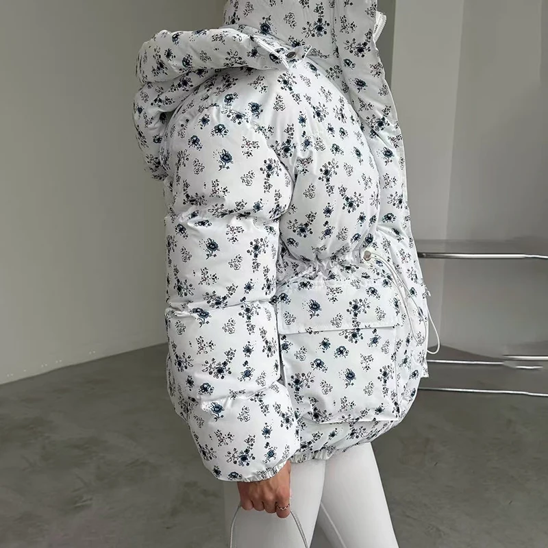 Tornova Modna Kurtka z Kapturem z Nadrukiem, Bawełniana, Damska, Sznurowana, Nowość Jesień Zima 2025, Ciepły Płaszcz, Do Pracy, Na Wakacje, Damska Kurtka