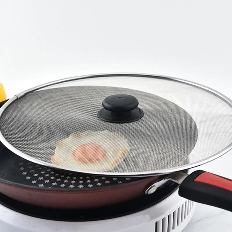 Frying Pan Splatter Guard Cover Stainless Steels Knob Metal Splash Cover Lids