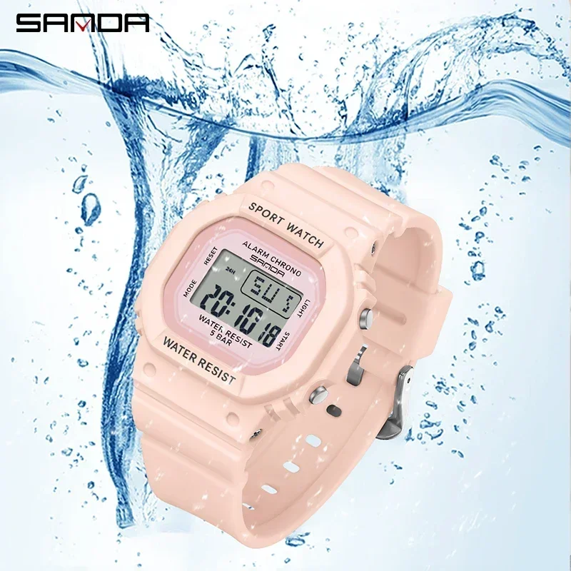 Reloj electrónico SANDA 393 estilo G para mujer, Reloj de pulsera Digital LED deportivo resistente al agua de lujo a prueba de golpes para mujer, Reloj despertador