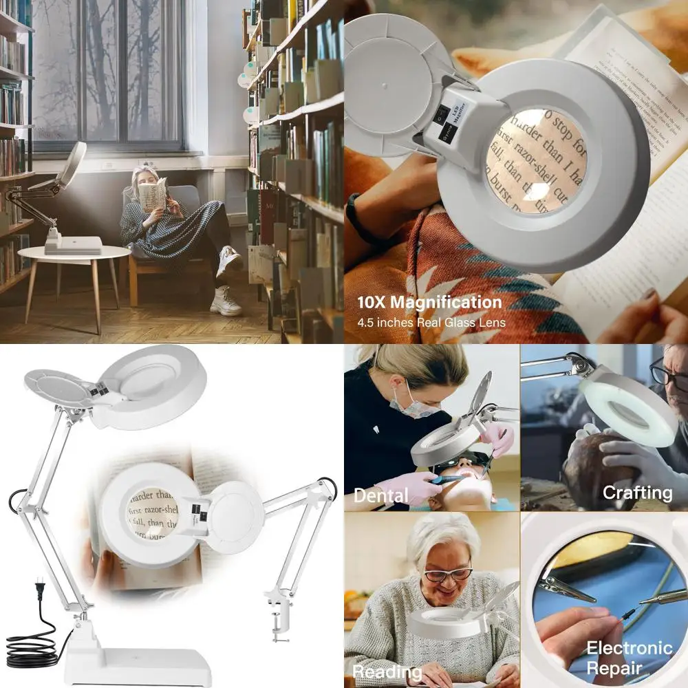 Illuminated 5 Desk Lamp Magnifier with Stand for Reading, Crafting, and Detail Work
