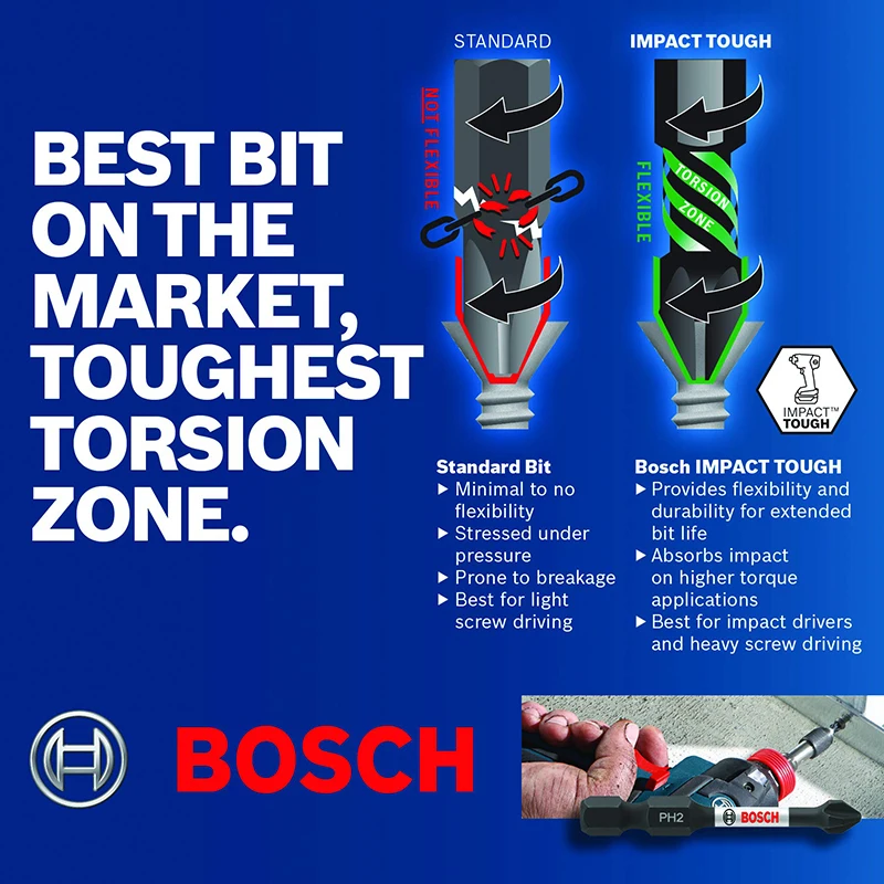 Bosch #3 Impact 50mm PH3 Tough Screwdriving Bit Professional Drill Bits Bosch Go 2 Stronger Precision Engineered Tips Tools Part