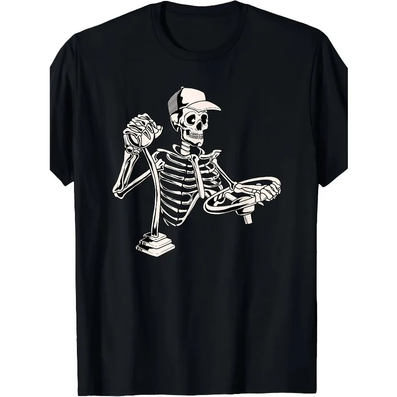Humorous Skeleton Truck Driver T-shirt Men's T-shirt Surrounding Unisex T-shirt Large Trendy Y2K T-shirt
