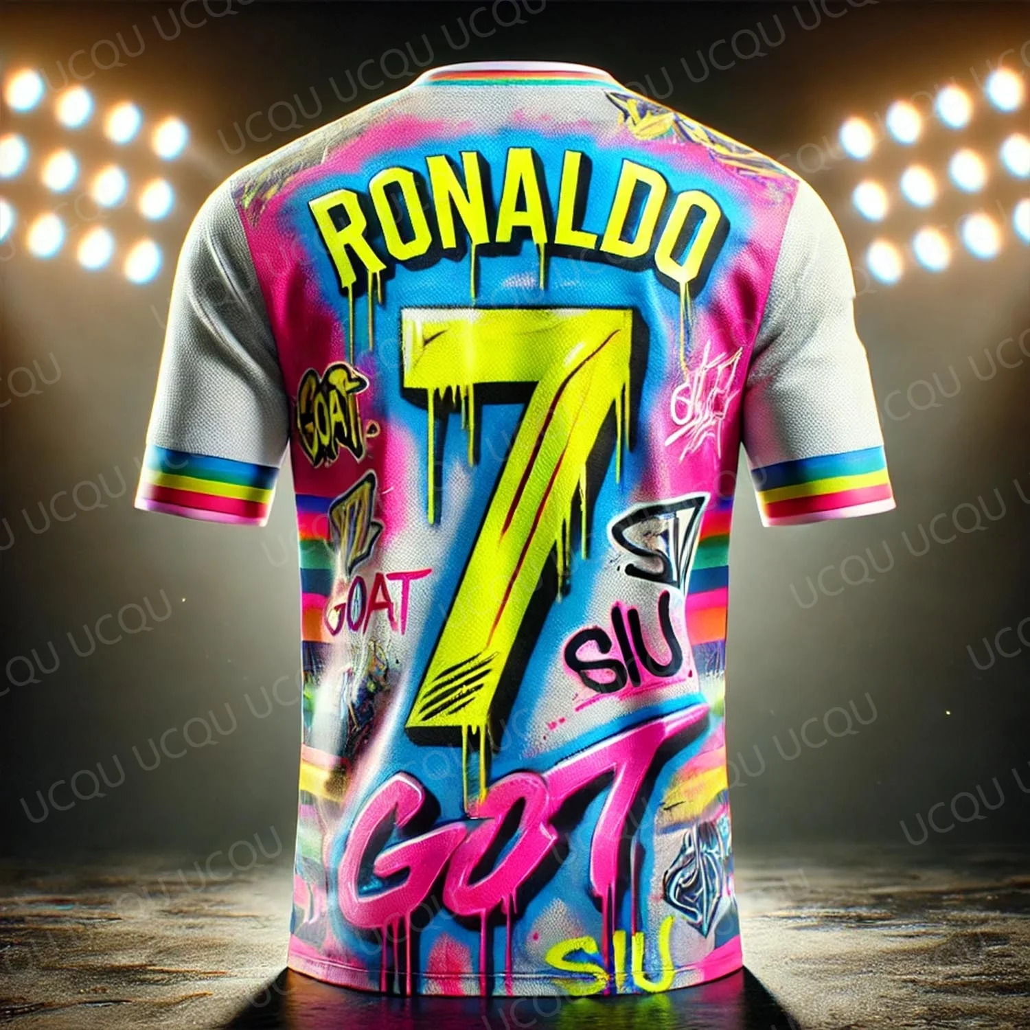 Ronaldo การ์ตูนเบอร์ 7 แพะฟุตบอลการฝึกอบรมเสื้อยืดเด็กของขวัญวันเกิดฟุตบอลแขนสั้น Tee กีฬาเยาวชนพัดลม Top