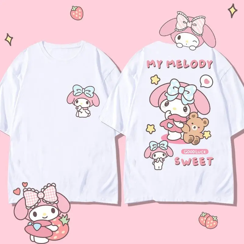 

Летняя футболка MY MELODY с героями мультфильмов для мальчиков и девочек, семейная одежда для родителей и детей, повседневная свободная удобная одежда большого размера с короткими рукавами для мужчин и женщин