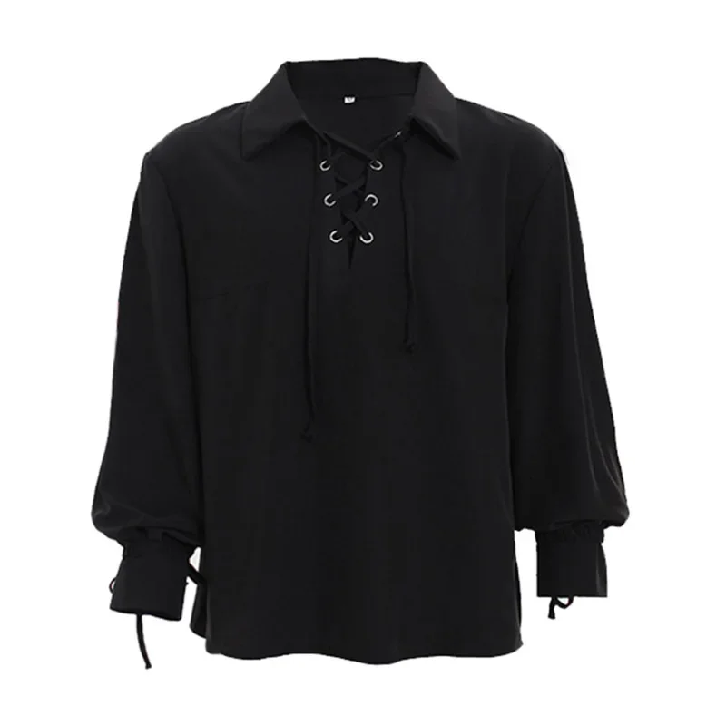 2025 الكبار الرجال القرون الوسطى عصر النهضة العرسان القراصنة تونك أعلى Larp زي الدانتيل يصل قميص منتصف العمر تأثيري أعلى S-2XL