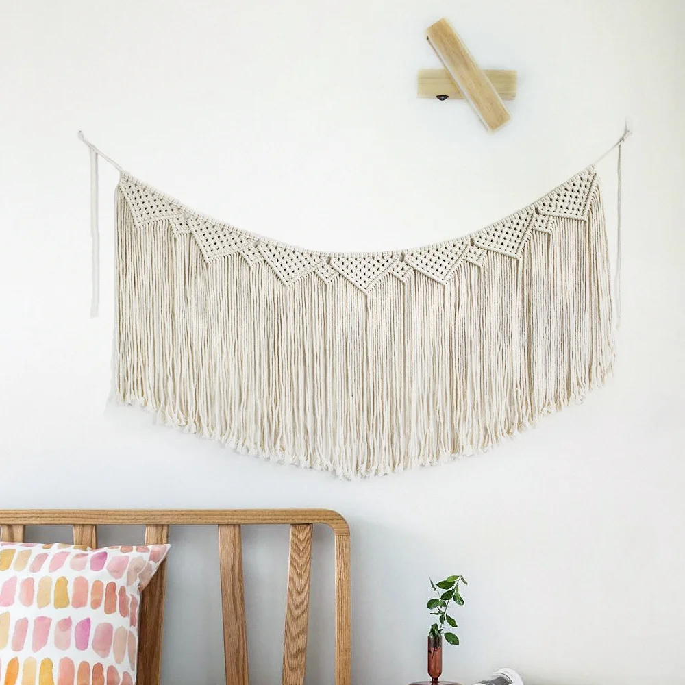 Handwoven Cotton Rope Braiding, Bohemian Tapestry, Home Decor, Creamy-White Wall Hanging Decoration, Art Tapestry