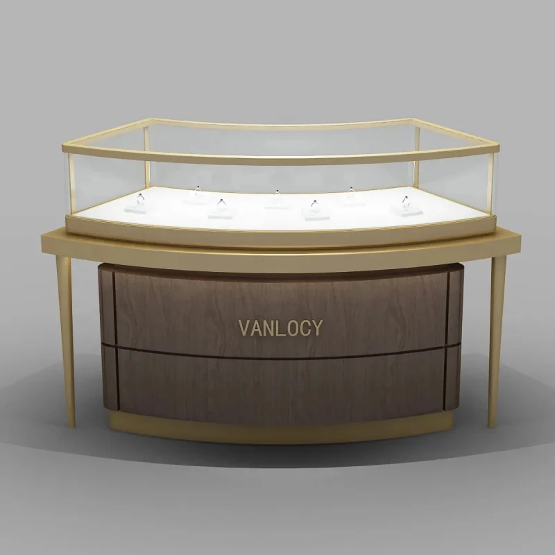 custom.Luxury Jewelry Display Cabinet Fixture Iron and MDF Material  Stand with Glass LED Lighting Retail Store Jewellery Sh