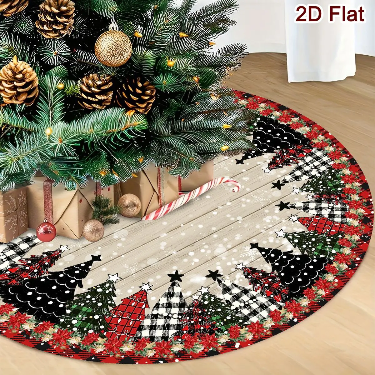 Weihnachtsbaumdecke mit Weihnachtsstern-Druck, rund, 60/90 cm, waschbare Baummatte aus Polyester, Dekoration für Zuhause und Partys, Weihnachtsdekorationen – Detail 1
