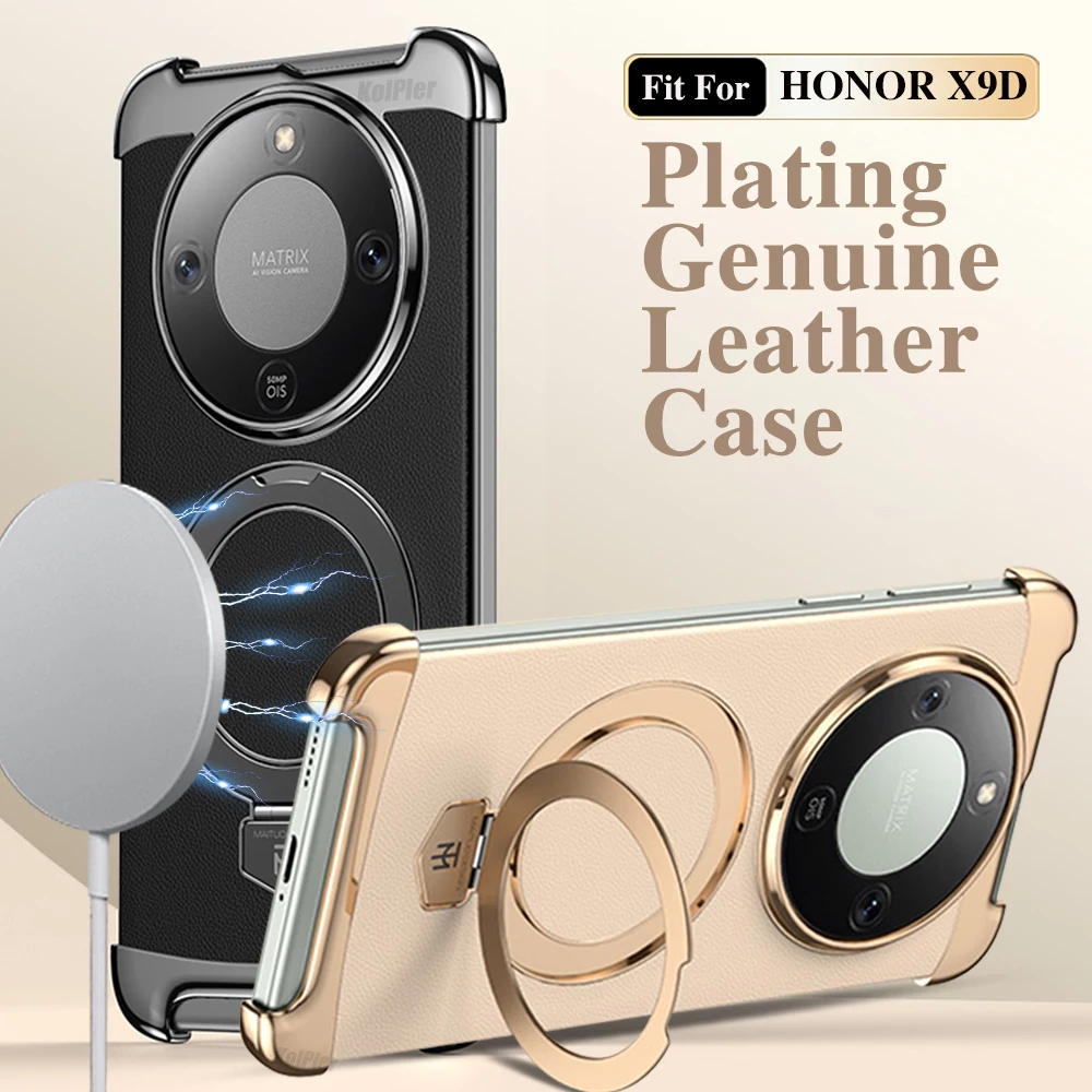 

Magnetic Holder Phone Case For HONOR X9D X70 Magic8 Lite 5G Without Borders Plain Leather Fulcrum Case