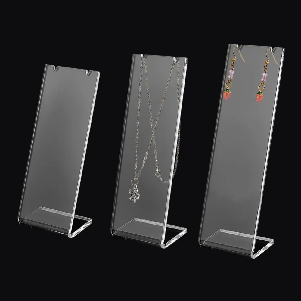 3 Pcs L-Shape Acrylic Necklace Stand 5.98/6.81/7.48 inch Clear Slant Back Necklace Display Holder Jewelry Organizer for Necklace