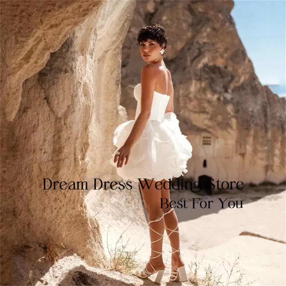 DREAM Strapless Short A-Line Wedding Dress 2025 Open Back Sweetherat Tiered Sleeveless Bridal Gown Vestido De Noiva Customized