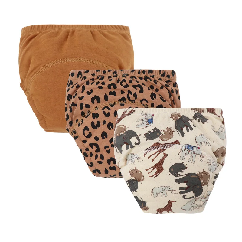 Pantalones de entrenamiento de pañales para bebé, ropa interior de dibujos animados para niños, pañales de tela lavables para niños, pañales reutilizables, pantalones cortos para niño y niña, 3 uds.