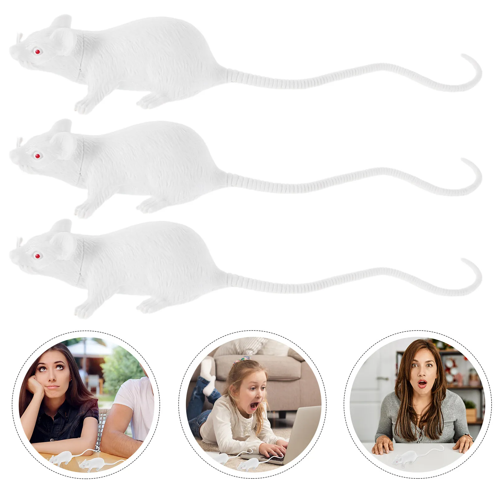 

4Pcs Realistic White Mouse Prank Prop for Party Halloween Decoration Interactive Cat Play Fake Animal Simulation Figure