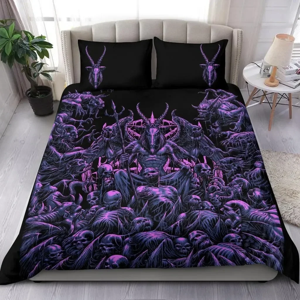 Bedding Set Skull Cthulhu Satan Black Goat Printed Cozy Duvet Cover King Queen Twin Single Size Birthday Gift Bedroom Decoration