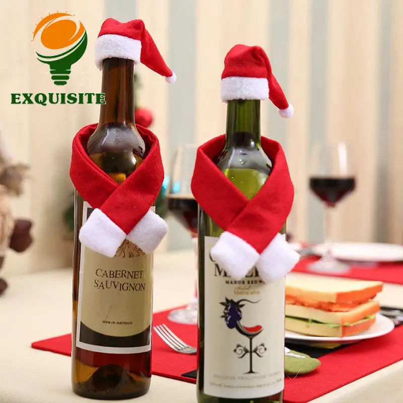 Christmas Decoration Scarf Dress Up Santa Hats Restaurant Atmosphere Household Party Decoration Wine Bottle Cover Home Christmas