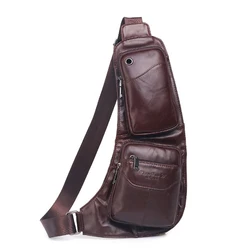 Men Sling Backpack Shoulder Cross body bags Genuine Leather Retro Travel Climb Natural Skin Male Messenger Chest Side Bag