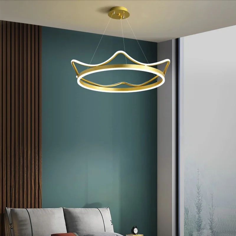 KARLOS Nordic Pendant Lamp Modern Gold Creative LED Crown Fixtures For Home Living Room Bedroom Decor Chandelier Light