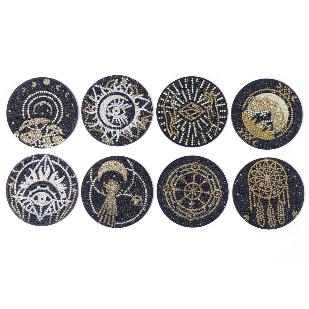 

Hot Selling8 Pieces Of Sun Handmade DIY Round Wooden Spot Drill Heat Insulation Anti Slip Coaster With Bracket