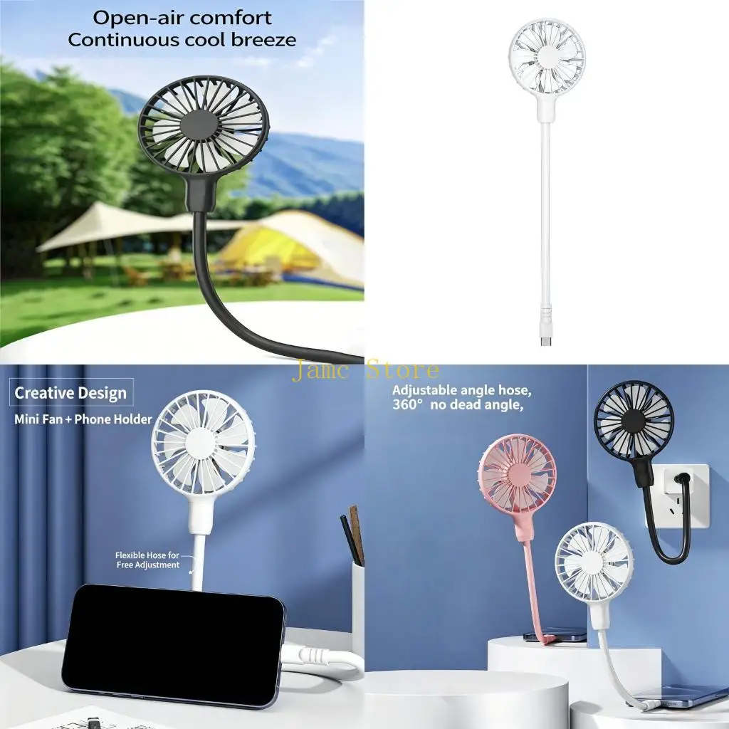LX0B Type C Plug Fan Low Noise Portable Fan 360 Degree Adjustable Cooling Fan for Indoor Outdoor Fishing Home Travel Camping