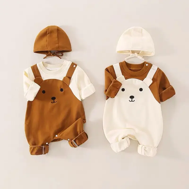 Baby Clothes Newborn Outfit Super Cute Baby Jumpsuit Contrasting Color Suspenders and Hood Outdoor Climbing Clothe with Cap