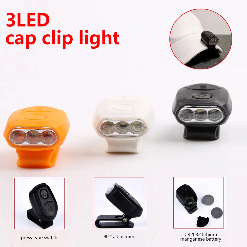 Mini 3LED Headlamp Portable Cap Light 90 Degree Rotatable Clip-on Hat Light Hands Free Bright Head Lamp Lantern Camping Cycling