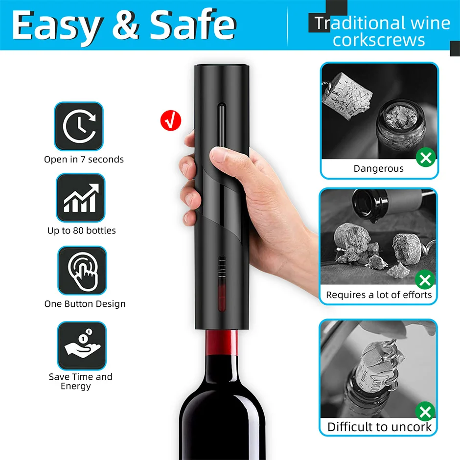 

Electric Wine Opener Automatic Corkscrew Wine Openers for Beer Rechargeable Bottle Opener Foil Cutter Bar Can Opener