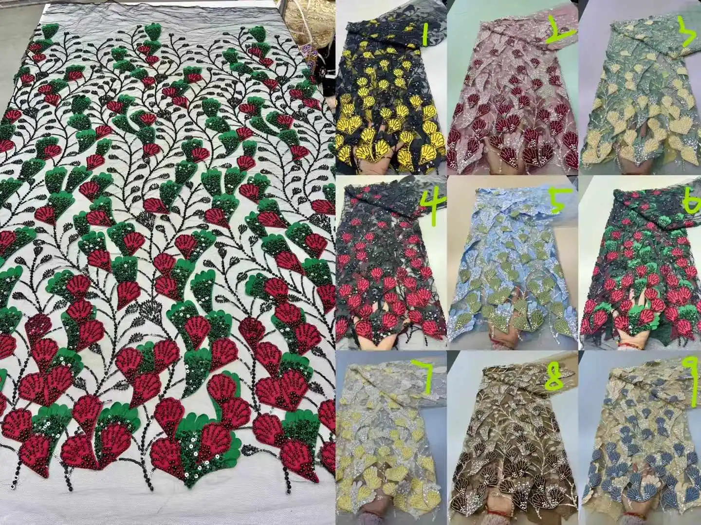 

African Mesh Flower Lace Fabric 2025 New Lace Nigerian French Tulle Sequins Beads Net Lace Fabric for Woman Wedding Party Dress