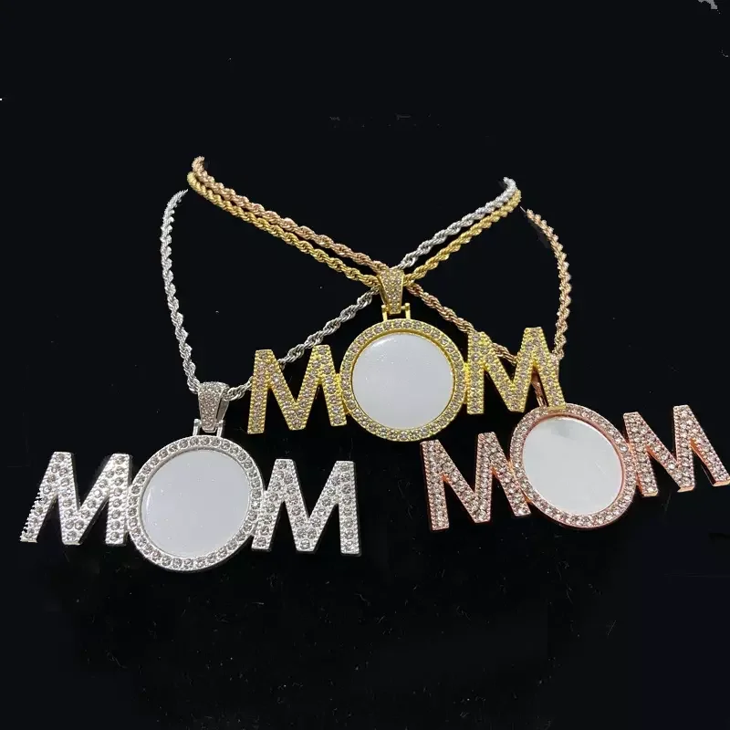 Free Shipping 10pcs/Lot Hip Hop Mom Necklace Mom Pendant Necklace Custom Sublimation Jewelry Necklace with Stainless Steel Chain