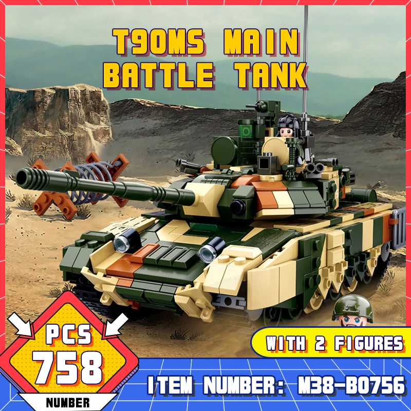 M38-B0756 Sluban T90MS Main Battle Tank Military Aircraft Battlefield Building Blocks Toy Children Boys Adult Assembly Toy Gifts