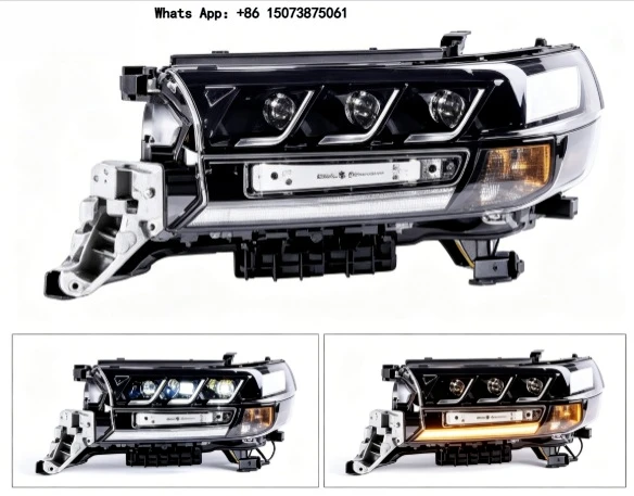 600% Brighter Triple LED Projector Headlights for To-yo-ta Land Cruiser LC200 2016-2020 DRL Sequential Turn Signal Plug-and-Play