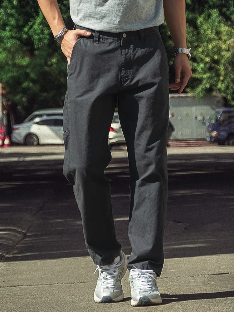 

American Retro Deep ey Cotton Straight Leg Men's Casual Pants Loose Workwear Long Trousers Faionable Urban Sle