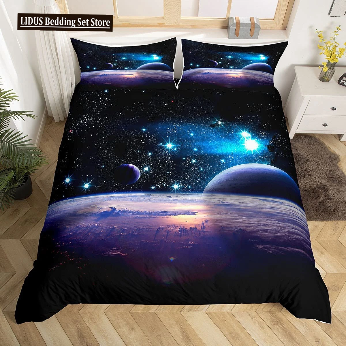 

Galaxy Duvet Cover Set 3D Printed Space Themed Bedding Set Kid Boy Galaxy Series Universe Pattern Polyester Quilt Cover For Girl