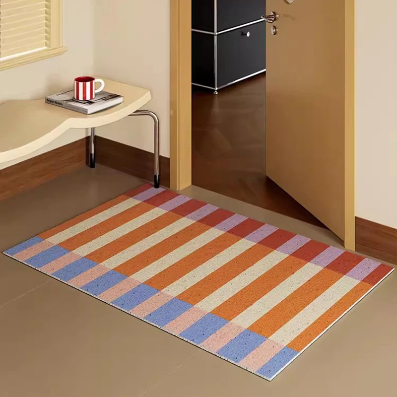 Nordic PVC Colorful Welcome Doormat Cuttable Stripe House Entrance Mat Rug Carpet Anti Dust Floor Tidy Pad Outdoor Home Decor