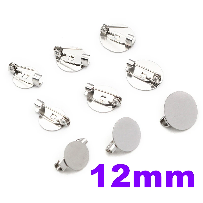 10pcs 12mm Inner Size Stainless Steel Material Brooch Style Cabochon Base Blank Cufflink Spacer Settings Tie Tack Pins-T5-06