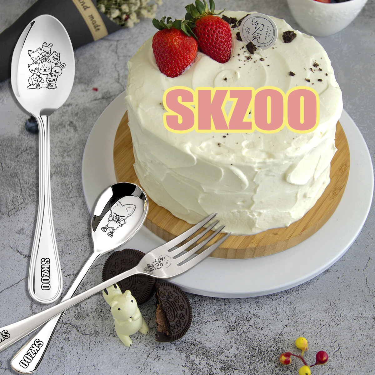 Vajilla SKZOO, cuchara de acero inoxidable, tenedor, comedor para el hogar, cuchara redonda, cuchara de postre, espejo brillante, vajilla de acero inoxidable 304