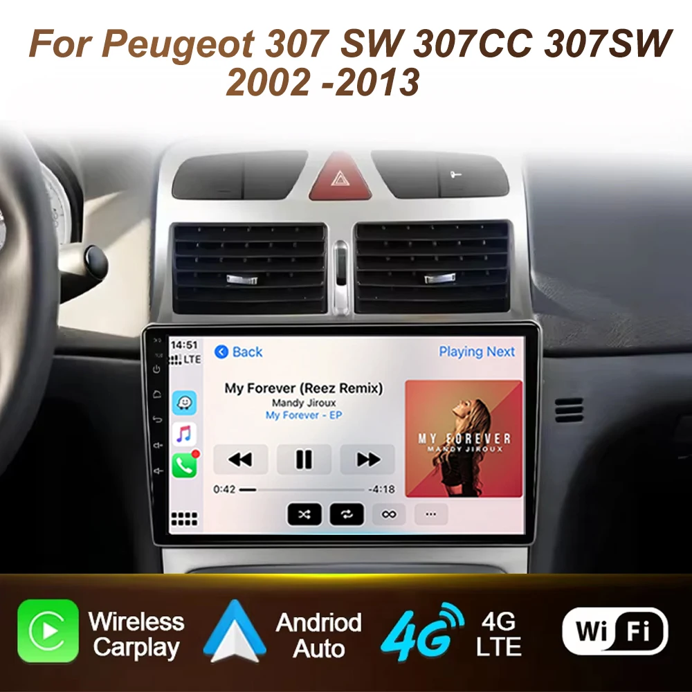

Android 15 Carplay For Peugeot 307 307CC 307SW 2002 - 2013 Car Radio Stereo Multimedia Video Player DSP GPS 4G WIFI QLED Screen