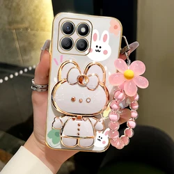 X 8B Flower Strap Rabbit Makeup Mirror Phone Holder Case On For Huawei Honor X8B HonorX8B Luxury Girl Woman Used Cover