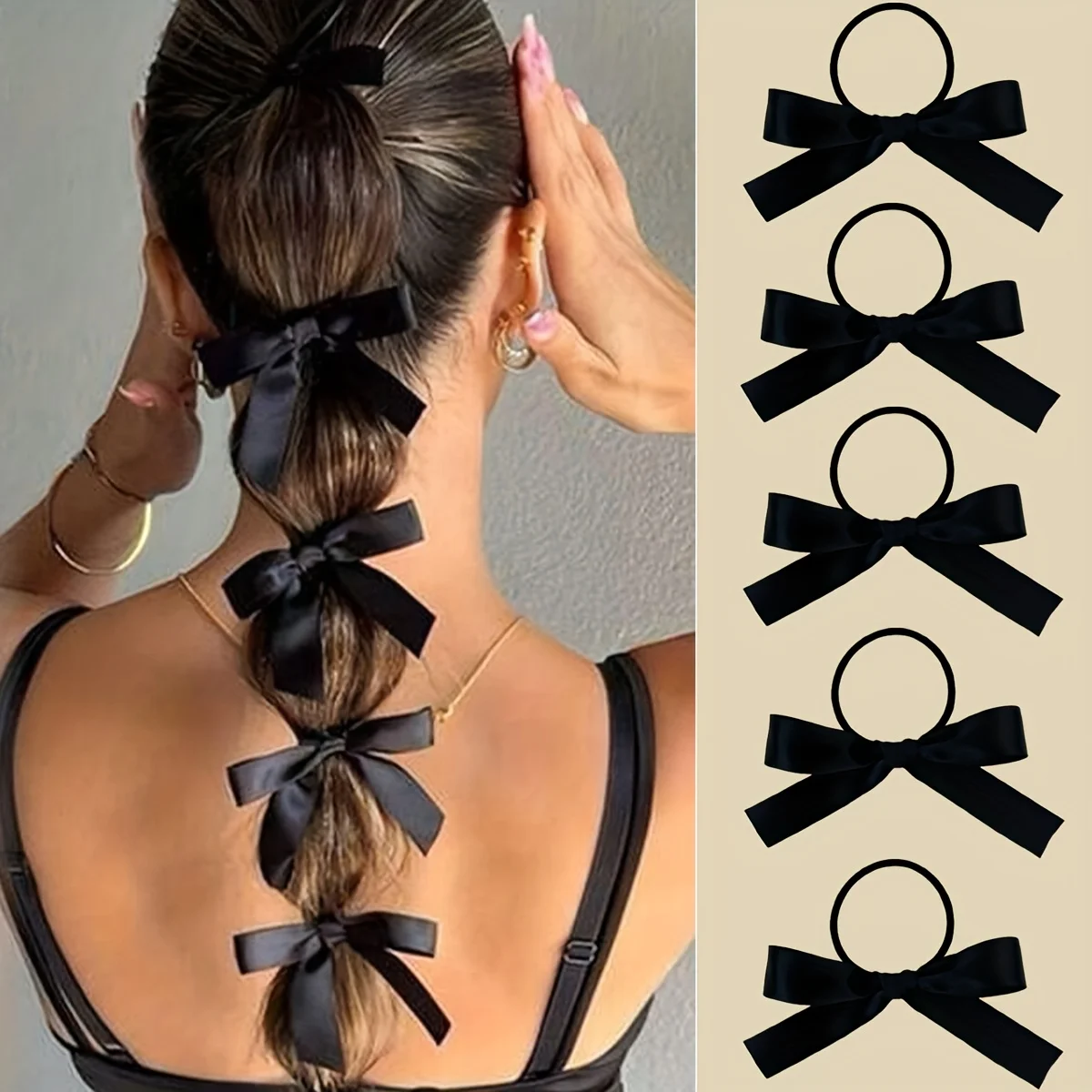 5 uds estilo femenino, moderno y lindo, lazo negro para el pelo, adecuado para uso diario, accesorios para el cabello de regalo recomendados