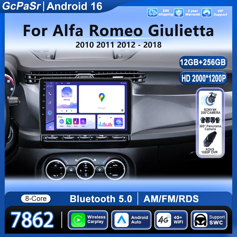 Radio Multimedia para Auto con Android 16 para Alfa Romeo Giulietta 2010-2018, Unidad Principal Estéreo, Carplay, Android Auto, Pantalla 2DIN, Bluetooth 1