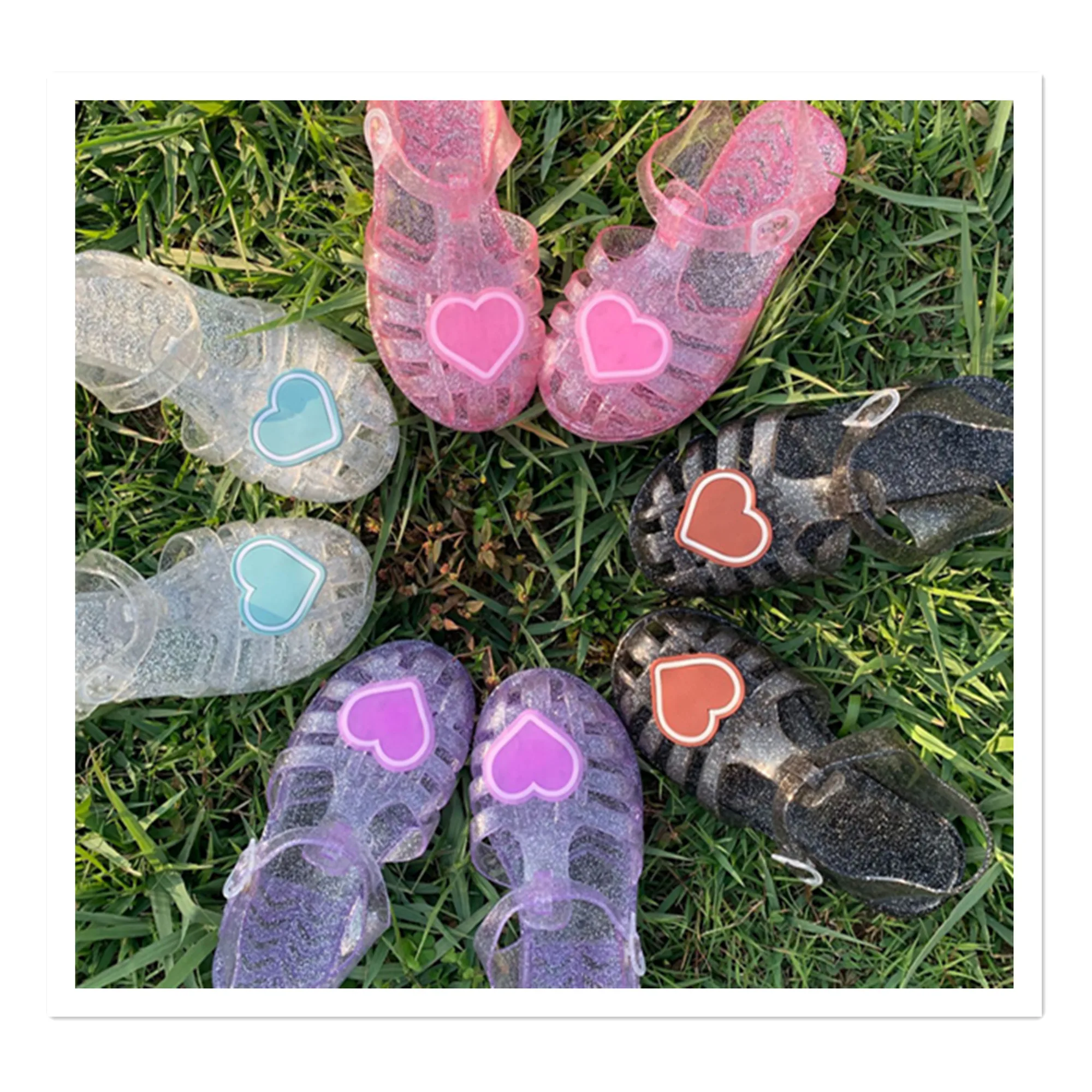 Summer Children's Shoes Sandals Girls' Love Crystal Shoes Jelly Shoes Fashion Baby Baotou Shoes Beach Sandals Soft Sole Shoes