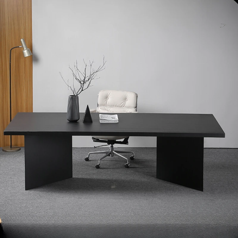 /Mesa de escritório de madeira preta luxo aestético moderno estação de trabalho mesa de escritório estudo grandes escritores de computador móveis para casa